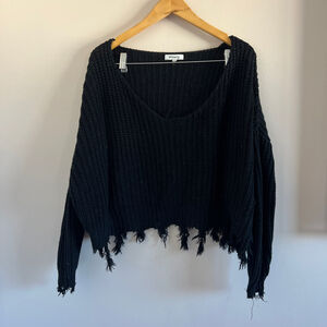 Miracle | Black Distressed Knit Crop Top